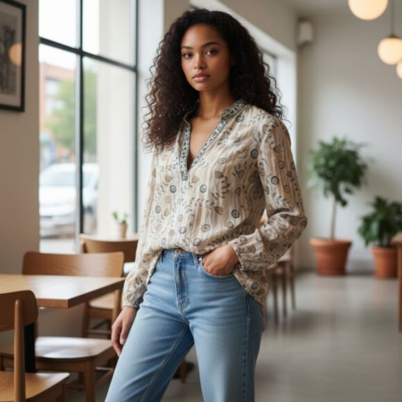 Vintage Tops - Vintage Embellished Silk Blouse
